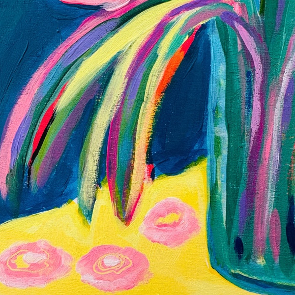Original Abstract Floral Painting: Colorful Flowers Vase Still Life 12"x12" OOAK - Picture 7 of 10
